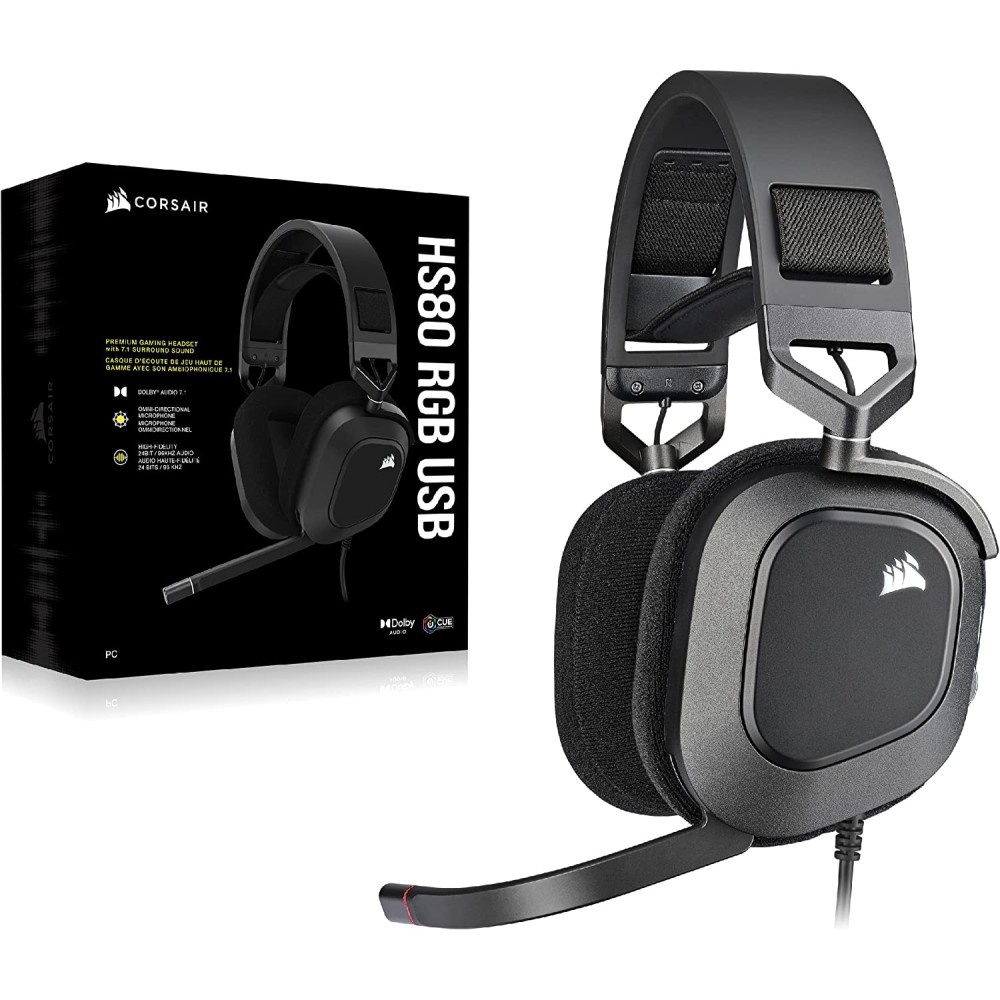 Corsair HS80 RGB Žaidimų Ausinės | Carbon