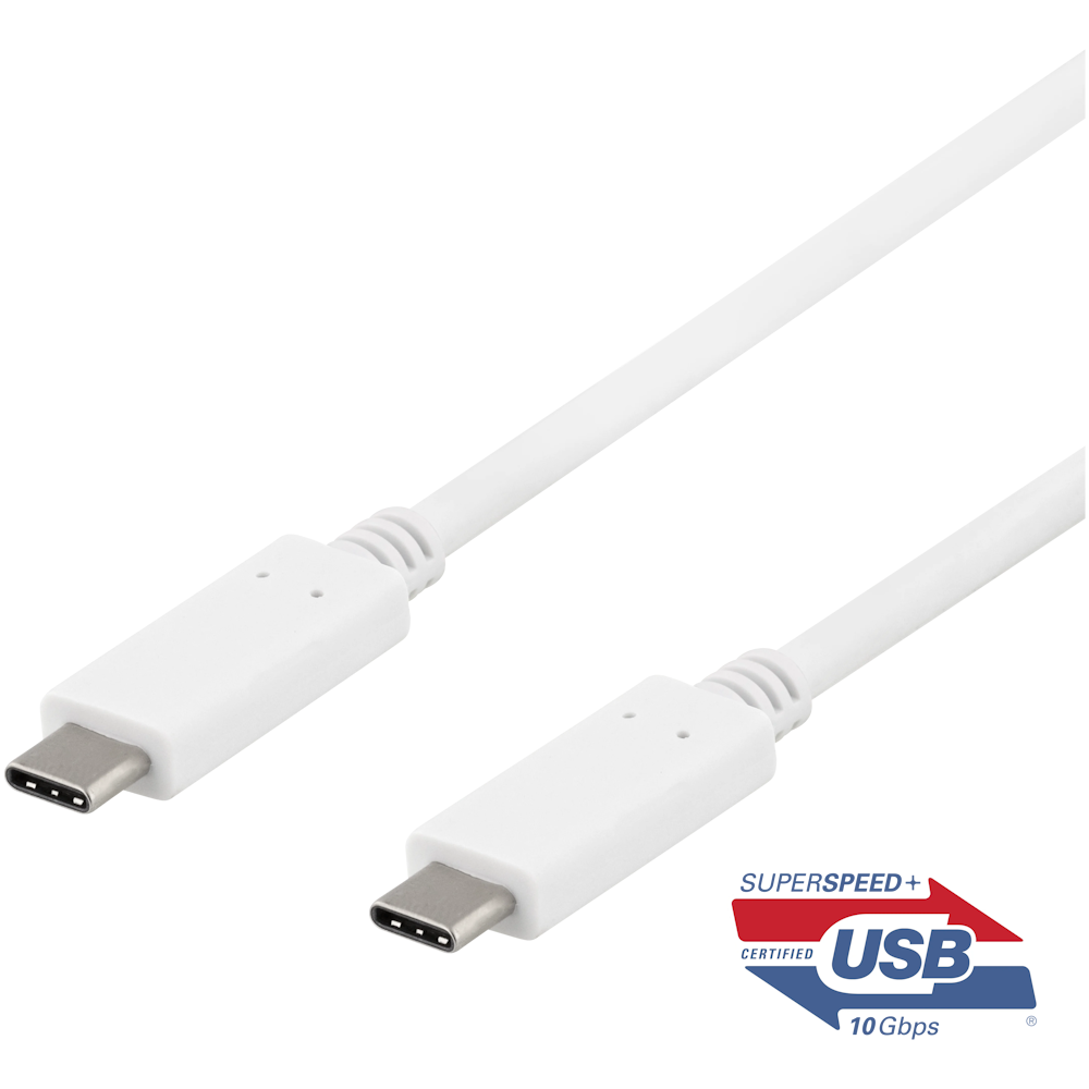 Deltaco USB 3.1 Gen2 Type-C Laidas | White, 1m