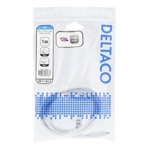 Deltaco USB 3.1 Gen2 Type-C Laidas | White, 1 m
