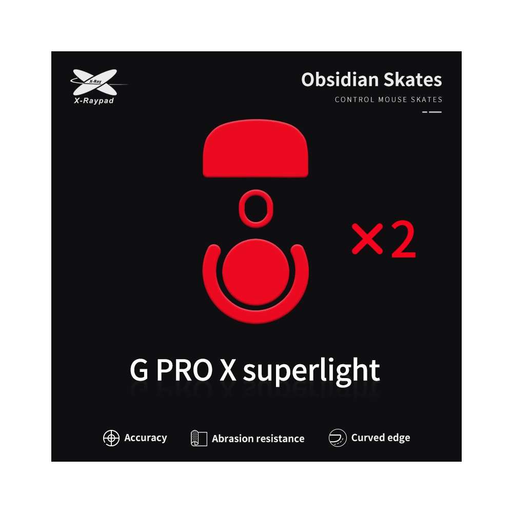 X-Raypad Obsidian Mouse Feet | Red, x2, Logitech G Pro X Superlight