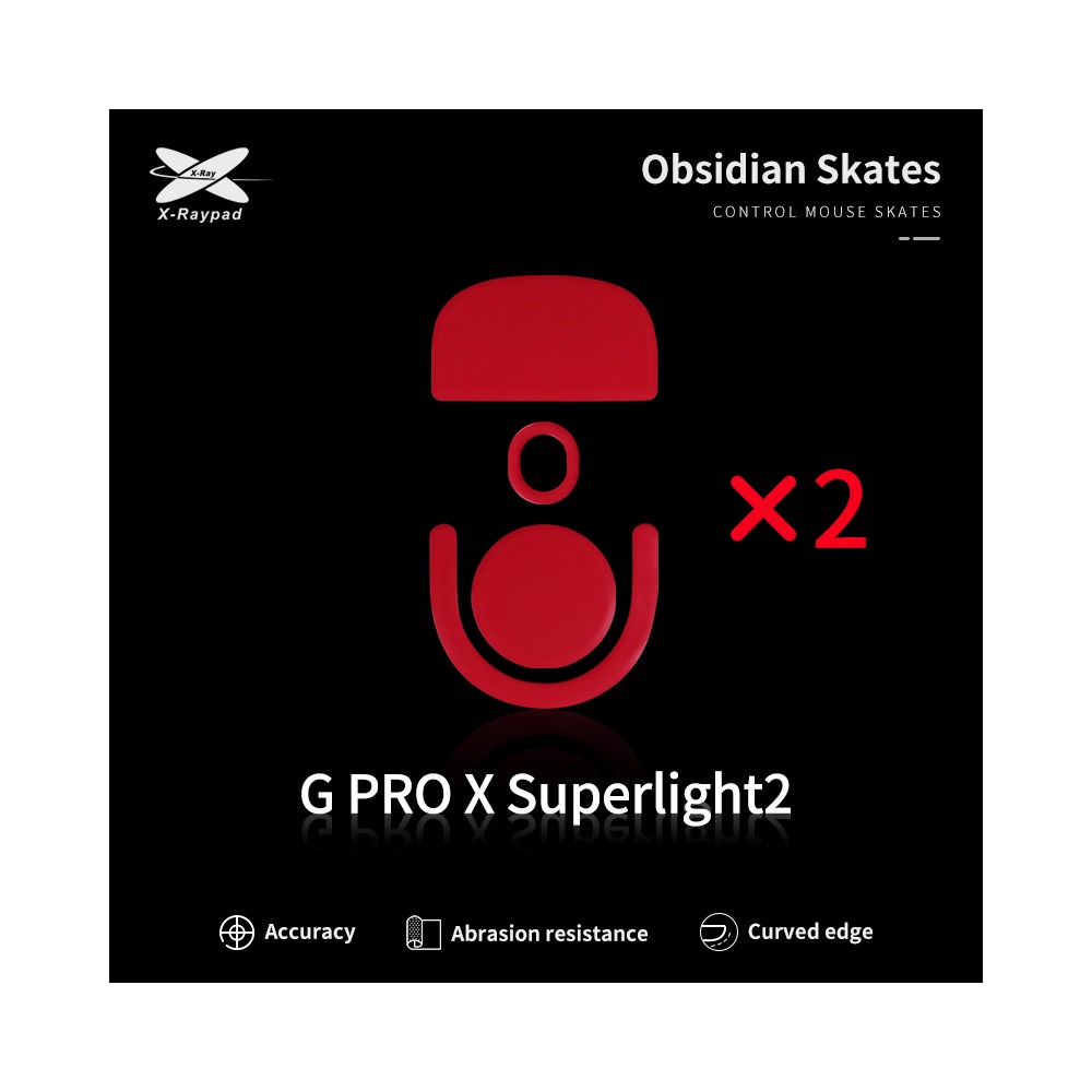 X-Raypad Obsidian Mouse Feet | Red, x2, Logitech G Pro X Superlight 2