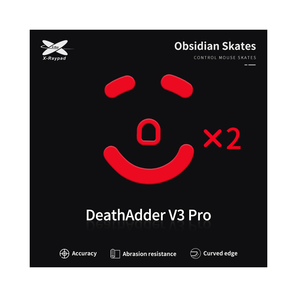 X-Raypad Obsidian Mouse Feet | Red, x2, Razer Deathadder V3 Pro