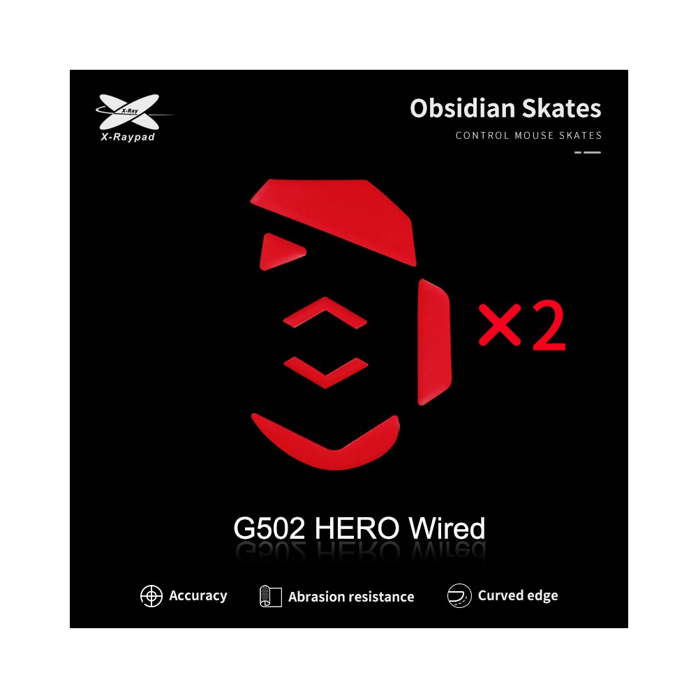 X-Raypad Obsidian Mouse Feet | Red, x2, Logitech G502 Hero