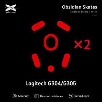 X-Raypad Obsidian Mouse Feet | Red, x2, Logitech G304 & G305