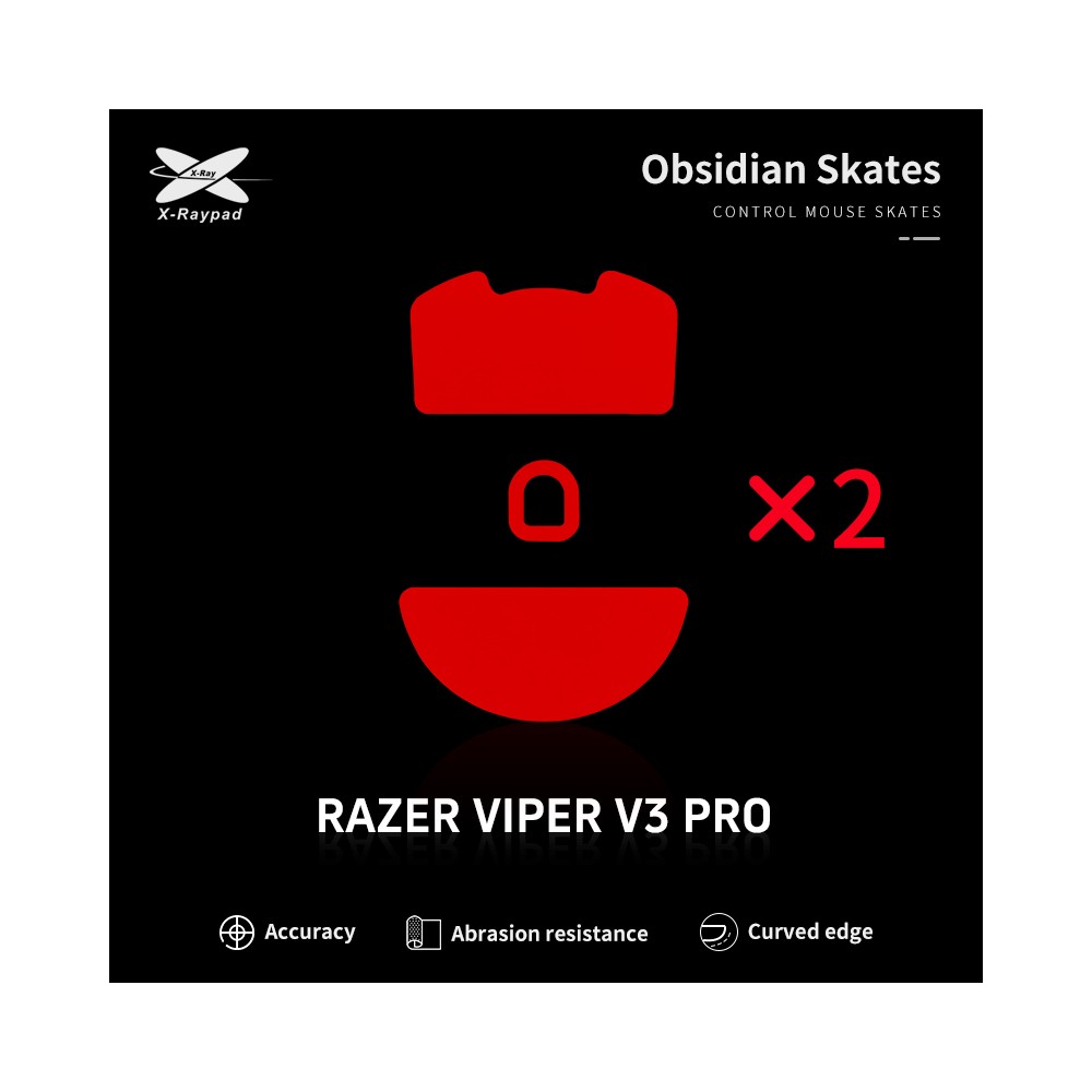 X-Raypad Obsidian Mouse Feet | Red, x2, Razer Viper V3 Pro