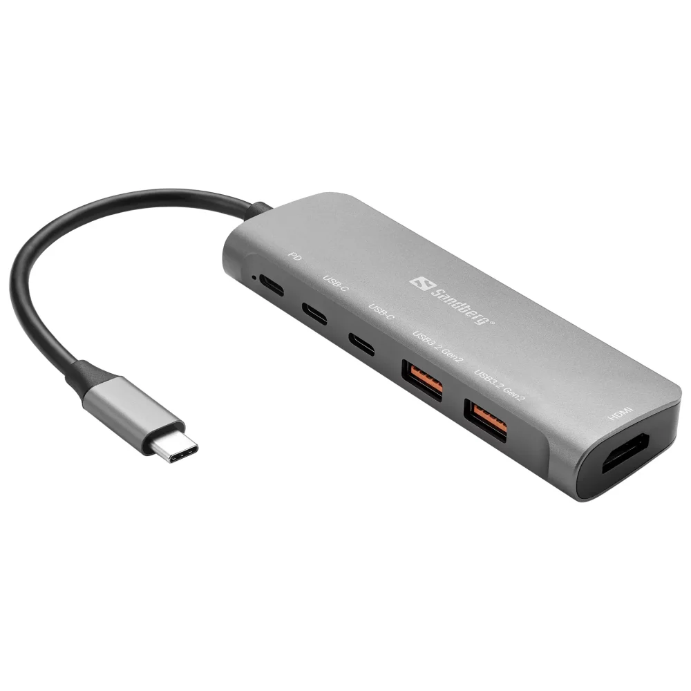 SANDBERG USB-C Dock HDMI + 2xUSB-A + 2xUSB-C + PD100W USB Šakotuvas