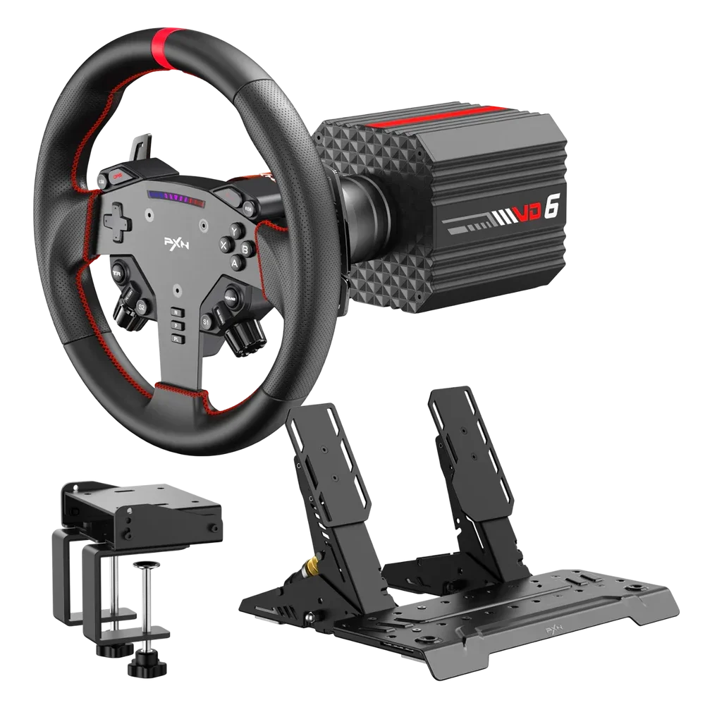 PXN VD6 Simulator Žaidimų Vairo Komplektas (Vairas + Bazė + Pedalai) | PC