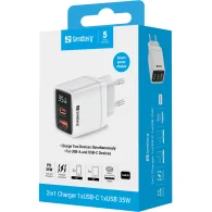 SANDBERG 2in1 Charger 1xUSB-C 1xUSB Įkroviklis | White, 35W