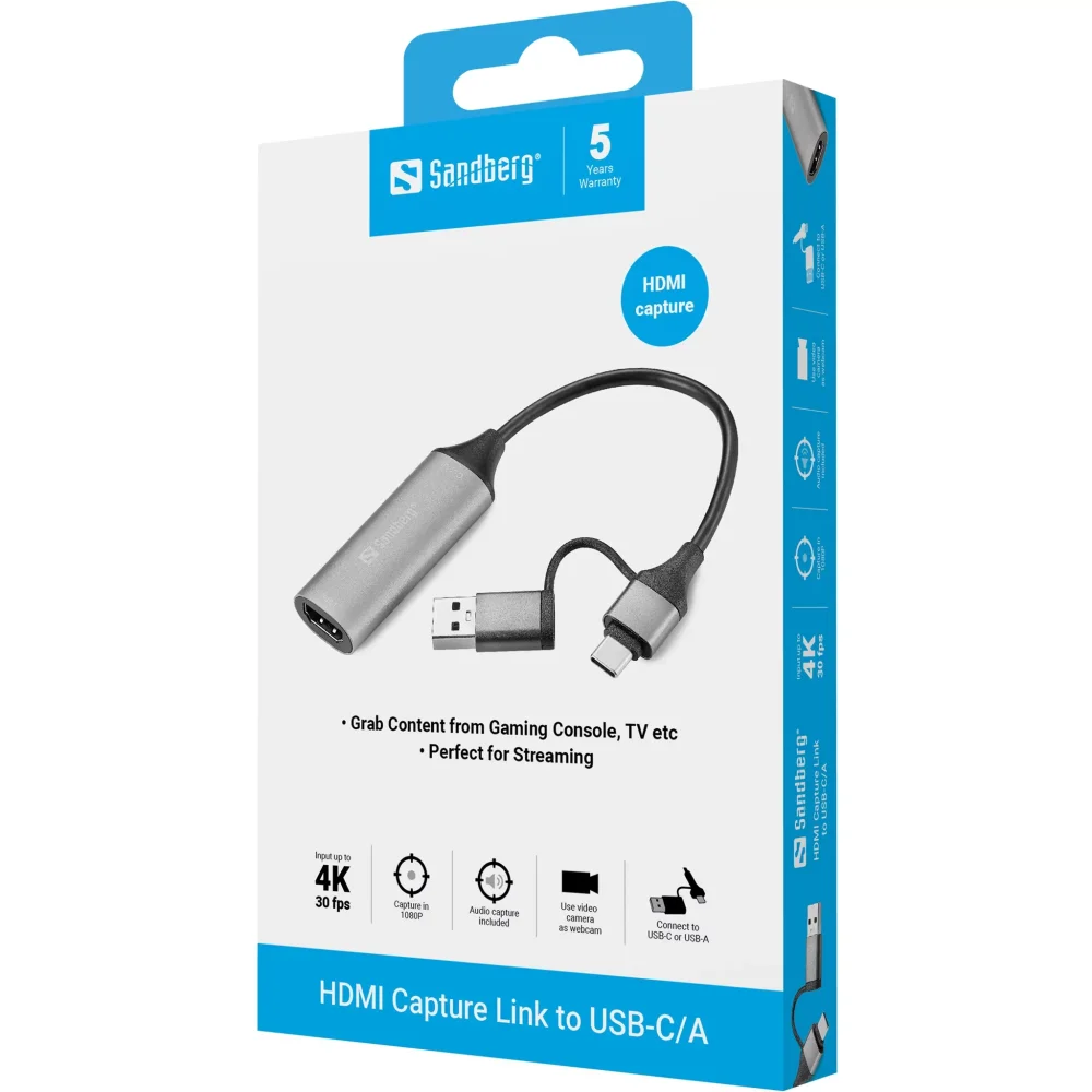SANDBERG HDMI Capture Link to USB-C/A