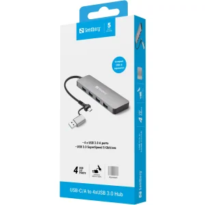SANDBERG USB-C/A to 4xUSB 3.0 Hub USB Šakotuvas