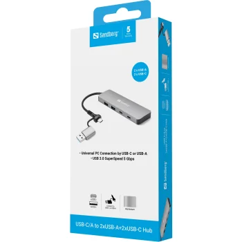SANDBERG USB-C/A to 2xUSB-A+2xUSB-C Hub USB Šakotuvas