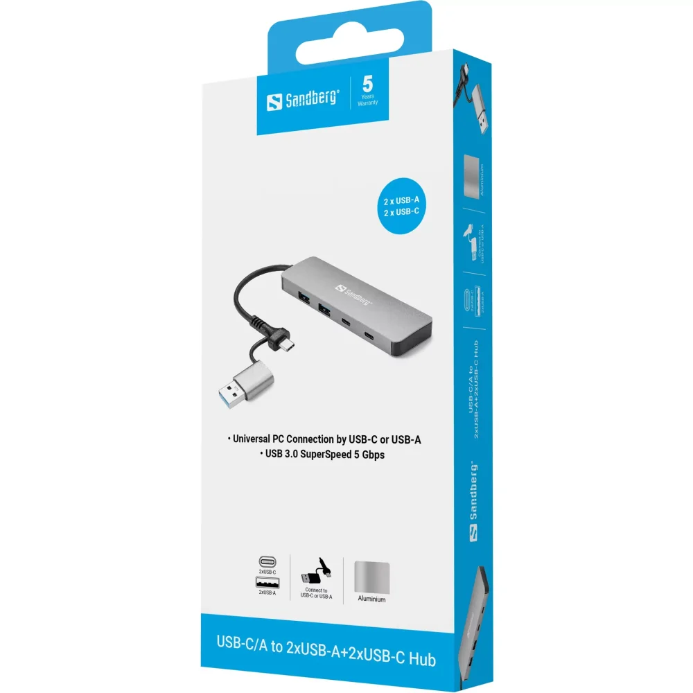 SANDBERG USB-C/A to 2xUSB-A+2xUSB-C Hub USB Šakotuvas