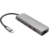 SANDBERG USB-C Dock HDMI + 2xUSB-A + 2xUSB-C + PD100W USB Šakotuvas