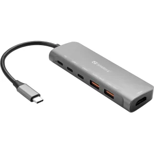 SANDBERG USB-C Dock HDMI + 2xUSB-A + 2xUSB-C + PD100W USB Šakotuvas
