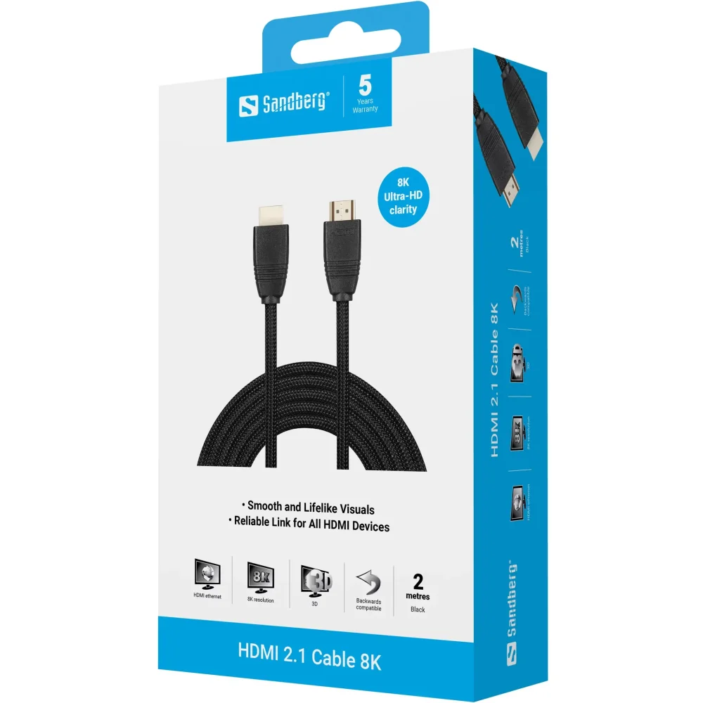 SANDBERG Cable 8K HDMI 2.1 Kabelis | Black, 2 m