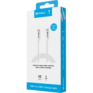 SANDBERG USB-C Charge Cable 65W Kabelis | White, 1 m