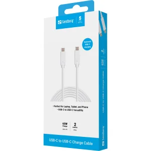 SANDBERG USB-C Charge Cable 65W Kabelis | White, 2 m