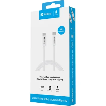 SANDBERG USB-C-C USB4 240W+40Gbps Kabelis | White, 1 m