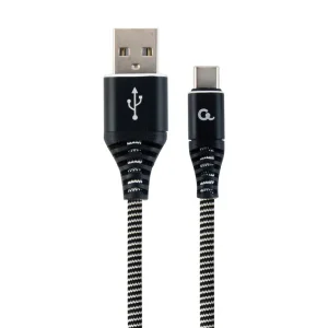 CABLEXPERT Premium cotton braided Type-C USB charging and data cable Kabelis | Black/White, 2 m
