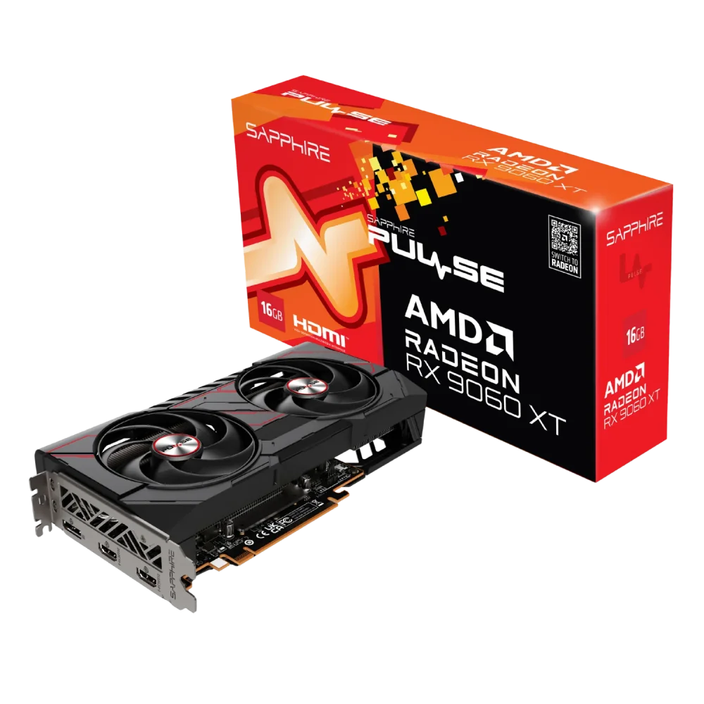 SAPPHIRE PULSE RADEON RX 9060 XT GPU Vaizdo Plokštė | 16GB, GDDR6, OC Edition