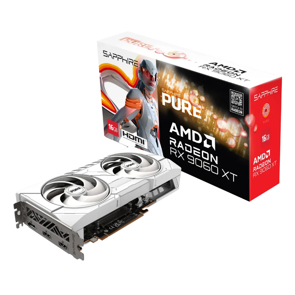 SAPPHIRE PURE RADEON RX 9060 XT GPU Vaizdo Plokštė | 16GB, GDDR6, OC Edition