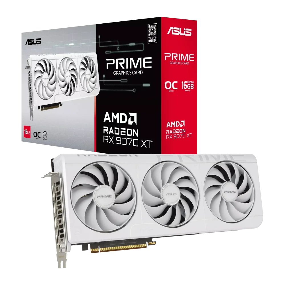 ASUS Prime Radeon RX 9070 XT White GPU Vaizdo Plokštė | 16GB, GDDR6, OC Edition