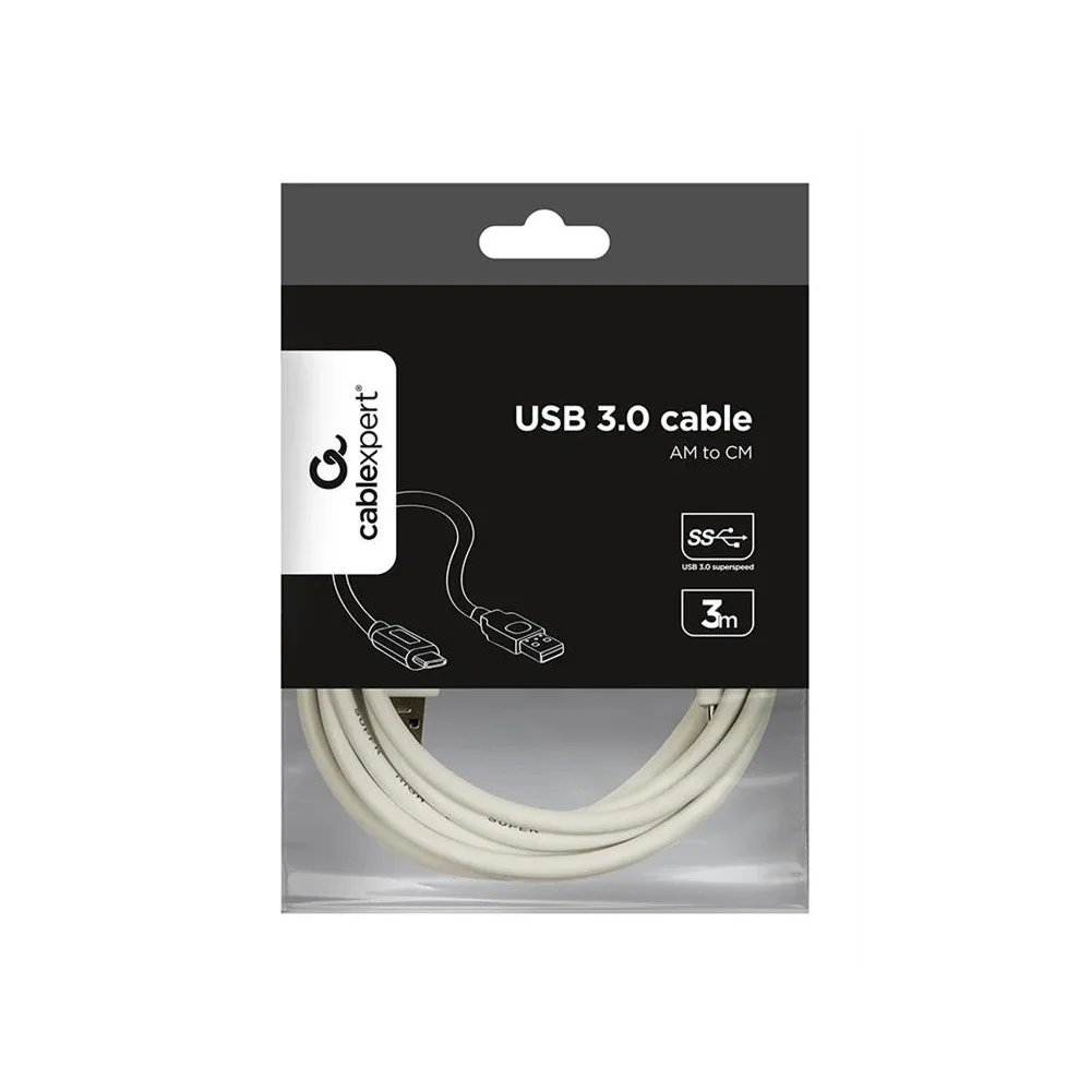 CABLEXPERT USB 3.0 AM to Type-C cable (AM/CM) Kabelis | White, 3 m