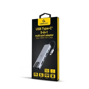 CABLEXPERT USB Type-C 5-in-1 multi-port adapter (Hub + HDMI + PD + LAN) USB Šakotuvas