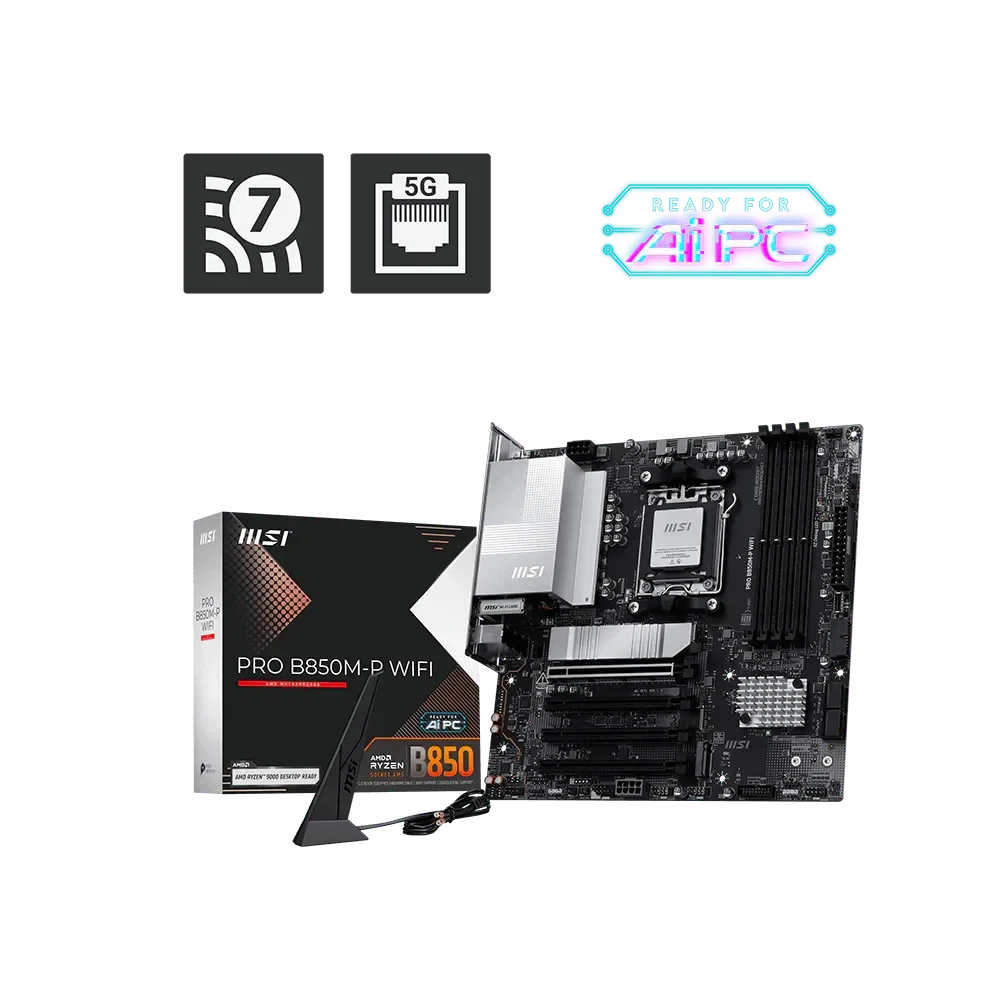 MSI PRO B850M-P WIFI Pagrindinė Plokštė | mATX, AM5, DDR5