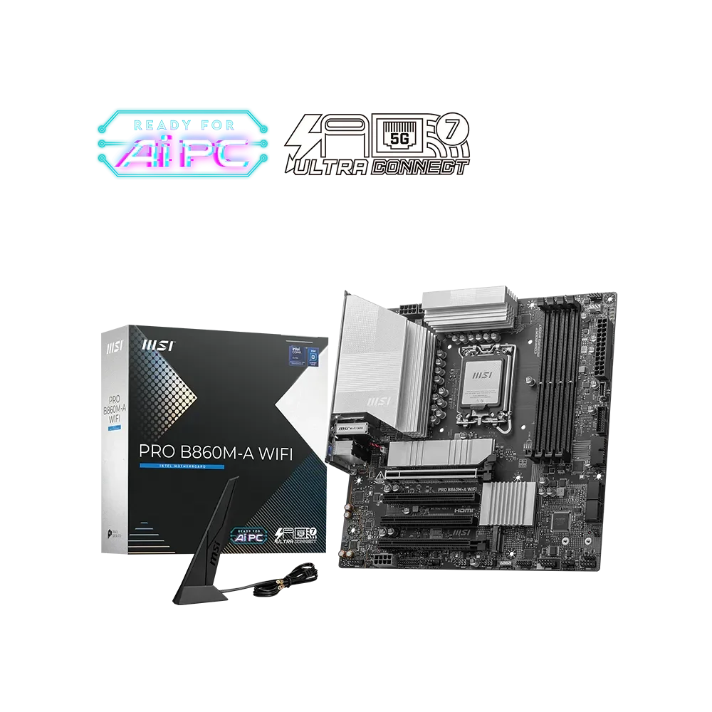 MSI PRO B860M-A WIFI Pagrindinė Plokštė | mATX, LGA1851, DDR5