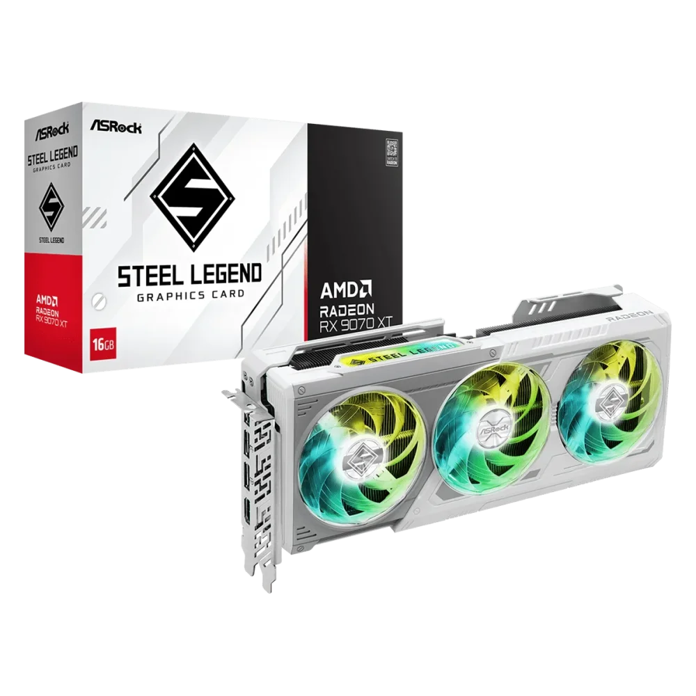 ASROCK Radeon RX 9070 XT Steel Legend GPU Vaizdo Plokštė | 16GB, GDDR6