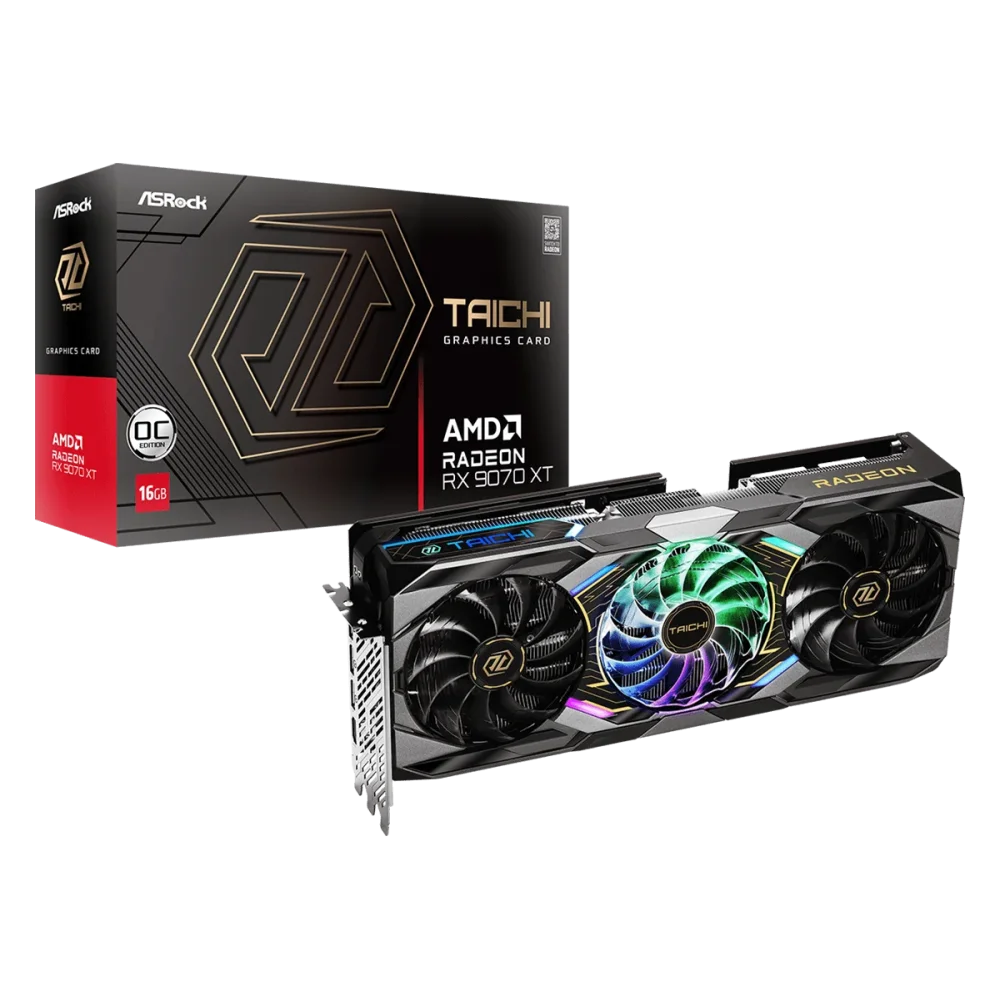 ASROCK Radeon RX 9070 XT Taichi GPU Vaizdo Plokštė | 16GB, GDDR6, OC Edition