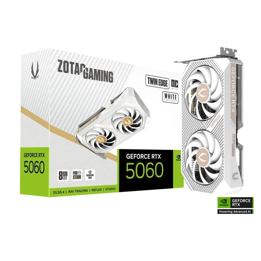 ZOTAC GeForce RTX 5060 Twin Edge White GPU Vaizdo Plokštė | 8GB, GDDR7, OC Edition