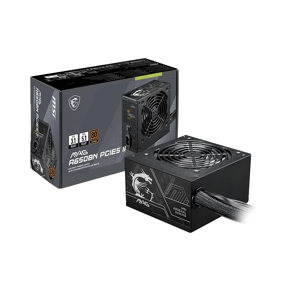 MSI MAG A650BN PCIE5 II PSU Maitinimo Blokas | 650W, 80Plus Bronze