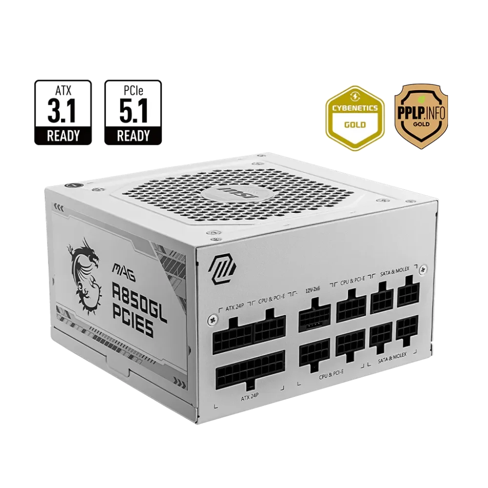 MSI MAG A850GL PCIE5 WHITE PSU Maitinimo Blokas | 850W, 80Plus Gold