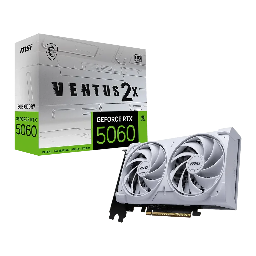 MSI GeForce RTX 5060 VENTUS 2X WHITE GPU Vaizdo Plokštė | 8GB, GDDR7, OC Edition