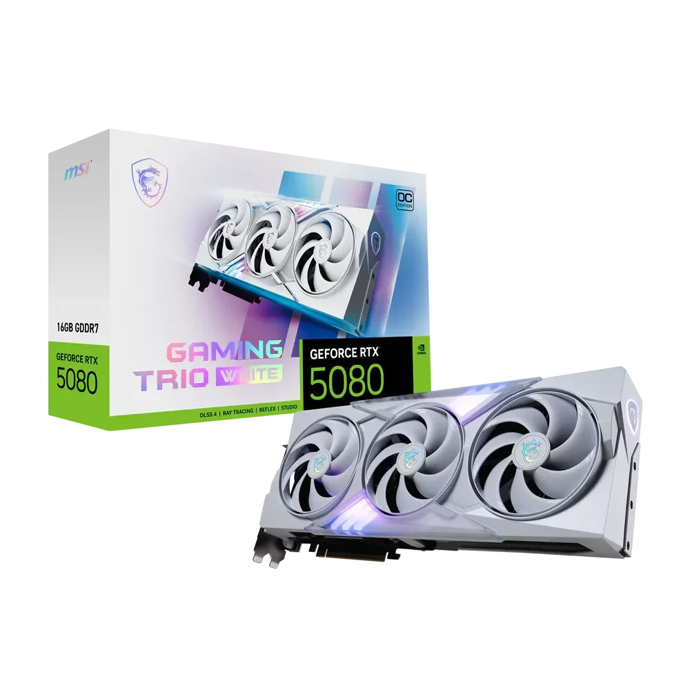 MSI GeForce RTX 5080 GAMING TRIO WHITE GPU Vaizdo Plokštė | 16GB, GDDR7, OC Edition