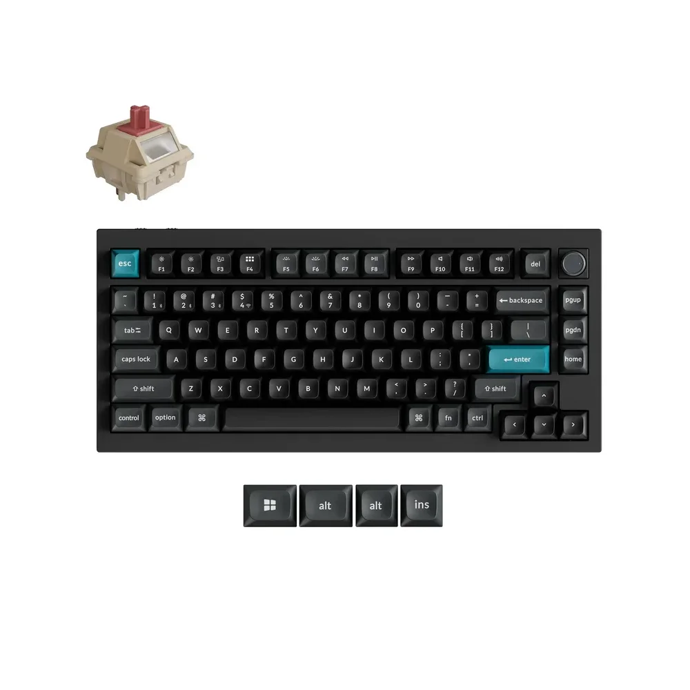 Keychron Q1 Ultra Wireless Belaidė Žaidimų Klaviatūra | Carbon Black, Keychron Silk Pom Red