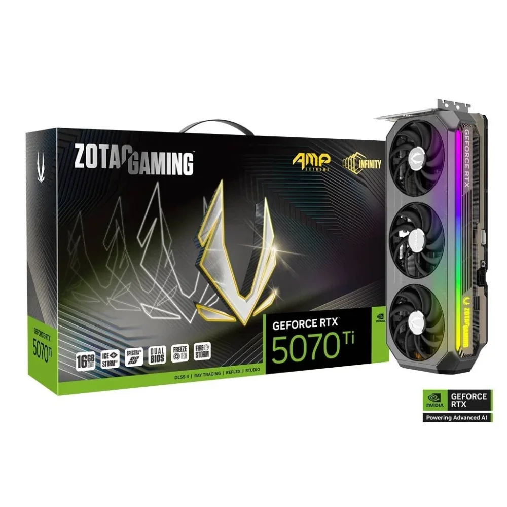ZOTAC GeForce RTX 5070 Ti AMP Extreme INFINITY GPU Vaizdo Plokštė | 16GB, GDDR7