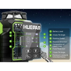 HUEPAR W04CG Rotacinis 4D Lazerinis Nivelyras 360° Žalias