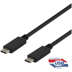 Deltaco USBC-1402 1m 10Gbps 5A 100W Black (Juodas) USB-C Laidas
