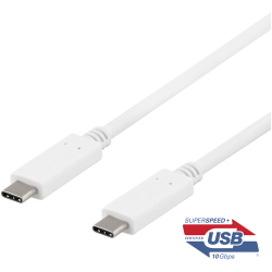 Deltaco USBC-1407M 1m 10Gbps 5A 100W White (Baltas) USB-C Laidas