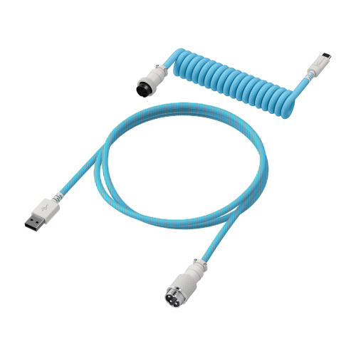 HyperX Coiled Cable - USB Type-C - Light Blue White (Mėlynai Balta) Klaviatūros Laidas HyperX Coiled Cable - USB Type-C - Light Blue White (Mėlynai Balta) Klaviatūros Laidas