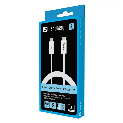 SANDBERG USB-C>C USB4 240W+40Gbps 1M USB-C Laidas