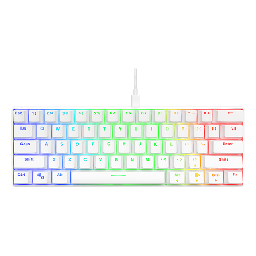 Žaidimų Klaviatūra Deltaco Mini WK85R - US Layout, RGB - Red Switches - White (Balta) GAM-075-W-US