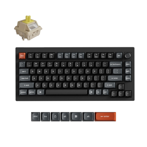 Keychron V1 Ultra Wireless (V1U-D4) - US Layout - Hot-Swappable Silk POM Banana - Black (Juoda) Mechaninė Belaidė Žaidimų Klaviatūra