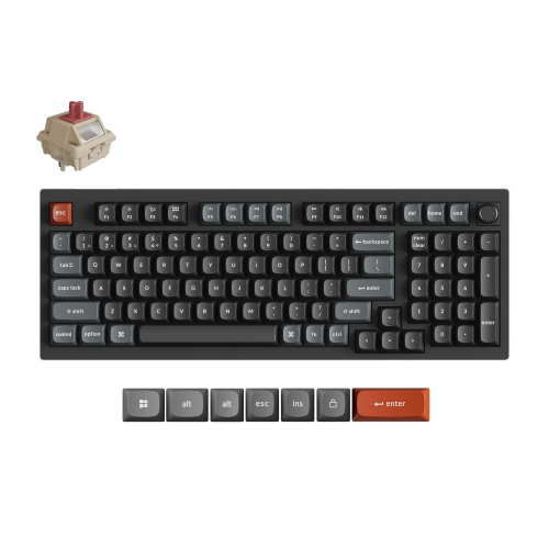 Keychron V5 Max Wireless (V5U-D1) - US Layout - Hot-Swappable Silk POM Red - Black (Juoda) Mechaninė Belaidė Žaidimų Klaviatūra