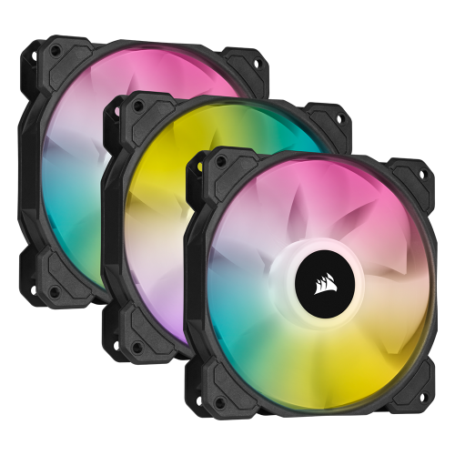 Corsair iCUE SP120 RGB ELITE Performance 120mm PWM Black Fan - Triple Pack with Lighting Node CORE (Juodi) Ventiliatoriai