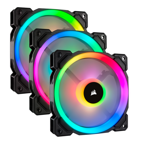 Corsair LL120 RGB 120mm Dual Light Loop RGB LED PWM Black Fan - 3 Fan Pack with Lighting Node PRO (Juodi) Ventiliatoriai