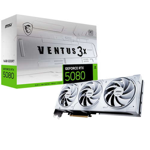 MSI GeForce RTX 5080 16G VENTUS 3X OC WHITE GPU Vaizdo Plokštė MSI GeForce RTX 5080 16G VENTUS 3X OC WHITE GPU Vaizdo Plokštė